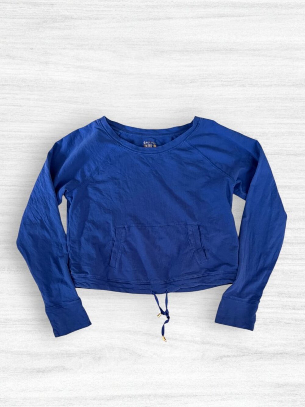 Lilly Pulitzer Luxletic Blue Cropped Drawstring Sweatshirt Kangaroo Pocket L